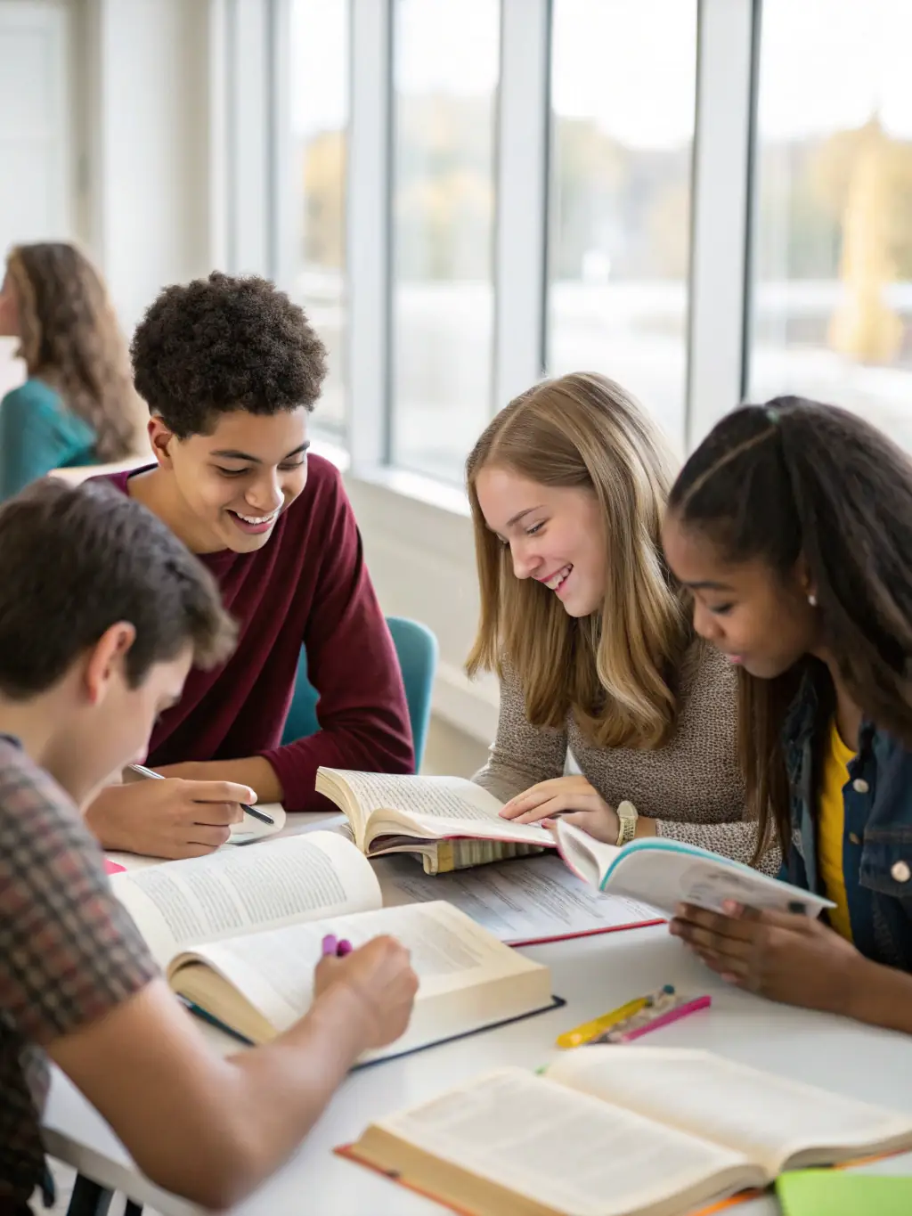 Teenagers participating in a book club discussion at ASSOCIAT BIBLIOTHEQUE SAINT YRIEIX, sharing their thoughts and interpretations of the book.